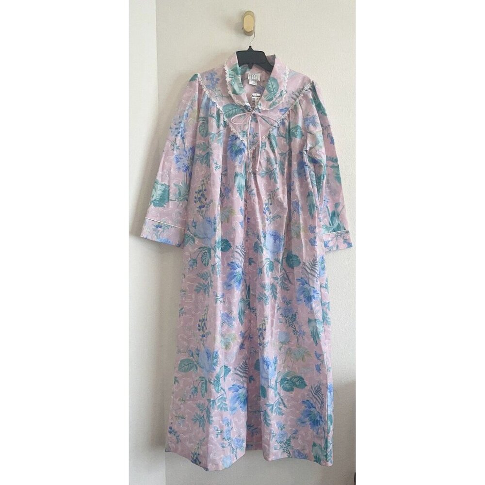 Vintage Vtg Appel Housecoat Nightgown Zip Front Floral Womens L Large New Nwt